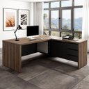 Ver imagem 1 de Mesa para Escritório 2 Portas 3 Gavetas Diretor em L Nogal/preto