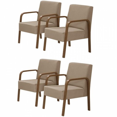 Kit 4 Poltronas 1 Lugar Jade Braço Madeira Dsalla Cappuccino