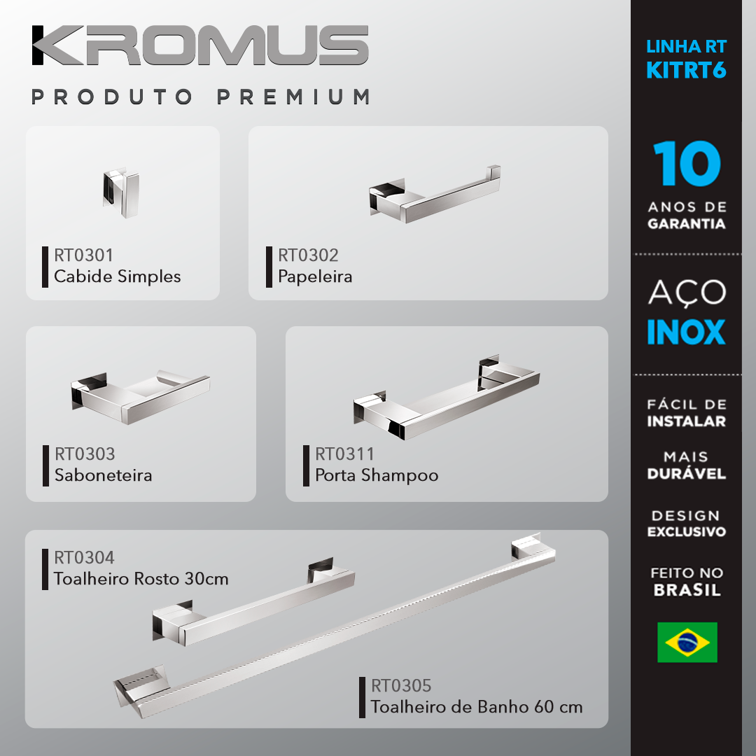 Kit Acessórios Para Banheiros 6 Peças Inox - Kromus Kitrt6 - 2