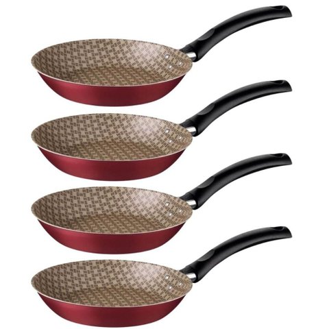 Conjunto 4 Frigideiras Antiaderente 20cm Alumínio 800ml Restaurante Vermelho