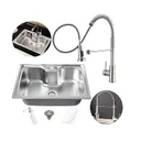 Ver imagem 2 de Cuba de Cozinha Gourmet Escovada, Kit com Torneira Gourmet Jato Duplo Inox