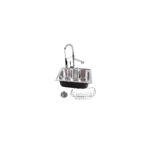Cuba de Cozinha Gourmet Escovada, Kit com Torneira Gourmet Jato Duplo Inox