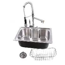 Ver imagem 1 de Cuba de Cozinha Gourmet Escovada, Kit com Torneira Gourmet Jato Duplo Inox