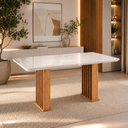Ver imagem 2 de Mesa de Jantar 8 Lugares Retangular Tampo de Vidro/MDF Dubai Cobre/Off White - Casa Giulia