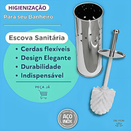 Conjunto Cesto Lixo 3 Litros Escova Sanitaria Base Aço Inox Tampa com Pedal Lixeira Banheiro Escova - 5