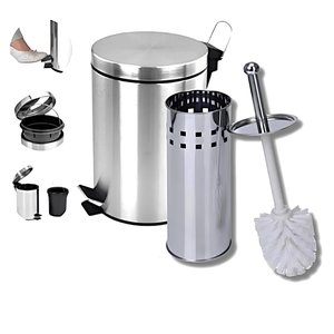 Conjunto Cesto Lixo 3 Litros Escova Sanitaria Base Aço Inox Tampa com Pedal Lixeira Banheiro Escova