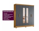 Ver imagem 4 de Guarda Roupa Casal 6 Portas 2 Gavetas com Espelho Freijo / Cinza / Ripado Valença - Moval