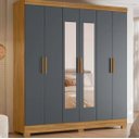 Ver imagem 1 de Guarda Roupa Casal 6 Portas 2 Gavetas com Espelho Freijo / Cinza / Ripado Valença - Moval