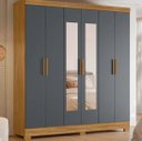 Ver imagem 1 de Guarda Roupa Casal 6 Portas 2 Gavetas com Espelho Freijo / Cinza / Ripado Valença - Moval