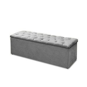Baú Recamier Casal Suede Cinza 47x138x51