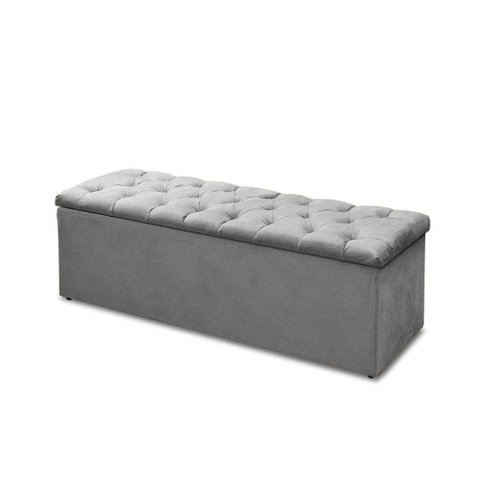 Baú Recamier Casal Suede Cinza 47x138x51