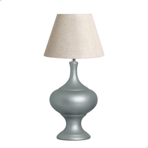 Abajur Decorativo de Cerâmica Grande Medieval Cinza Fosco com Cúpula de Tecido