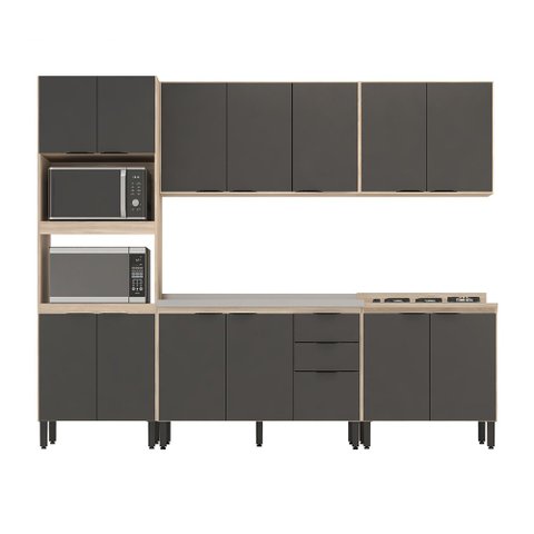 Cozinha Modulada Completa 14 Portas 02 Gavetas Firenze Avena Grafito Demóbile