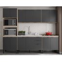 Ver imagem 2 de Cozinha Modulada Completa 14 Portas 02 Gavetas Firenze Avena Grafito Demóbile