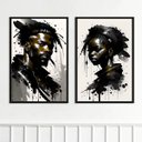 Ver imagem 1 de Kit 2 Quadros Casal de Negros - Aquarela 33x24cm - com Vidro:moldura Preta