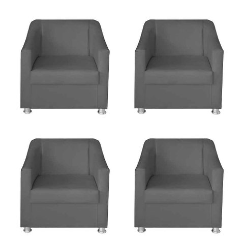 Kit 4 Poltronas Decorativa Sala de Estar 68cm Tilla Suede: Cinza