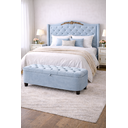 Ver imagem 1 de Kit De Quarto Lisboa Cabeceira De Cama Box e Calçadeira Baú Queen 160 cm Suede Azul Bebe Eli Móveis 
