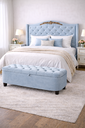 Ver imagem 1 de Kit De Quarto Lisboa Cabeceira De Cama Box e Calçadeira Baú Queen 160 cm Suede Azul Bebe Eli Móveis