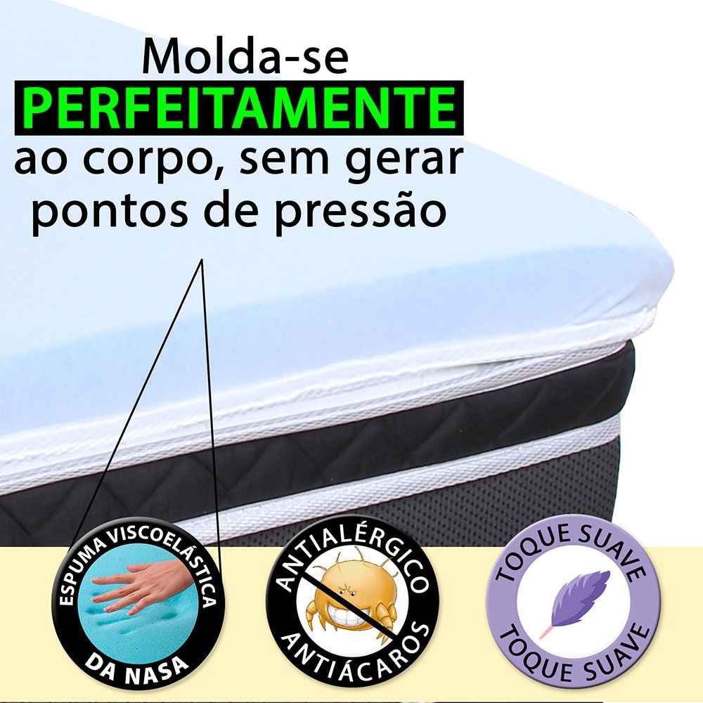 Pillow Top Solteiro Espuma da Nasa Viscoelástico Extra Conforto Maciez 88x188x4cm - BF Colchões - 4