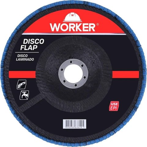 Disco Flap para Inox Reto G120 Acabamento Fino Aco Inox Fibra de Vidro Zirconia 177,8x22,23mm Worker