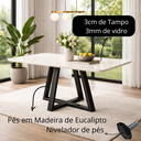 Ver imagem 2 de Mesa de Jantar Luxo 160x90 Tampo Mdf/vidro para 6 Lugares Pés Madeira Maciça Pérola - Preto/off Whit