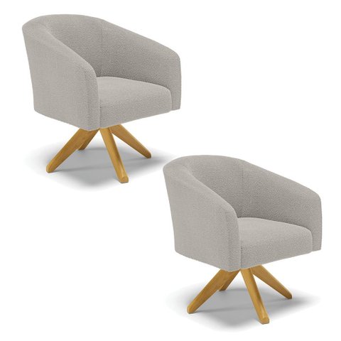 Poltrona Decorativa Giratória Ma30 Kit 2 Stella Bouclê Cinza D03 - D’Rossi