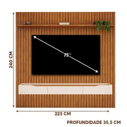 Rack Com Painel Ripado Para TV Até 75 Polegadas 223cm x 240cm Freijó Off White Pratic DJ Móveis - 4