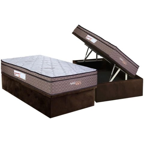 Cama Box Baú Solteiro: Colchão C/ Vibro Massagem Paropas Vibro Aplause Smart Brown + Base Crc