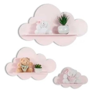 Decoração Infantil Prateleiras Nuvem Nicho 3 Un Quarto Rosa