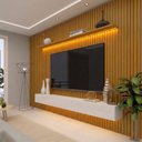 Ver imagem 1 de Rack com Painel para TV até 90 Polegadas Ripado com LED 3 Gavetas 100% MDF 250CMX328CM Marrom
