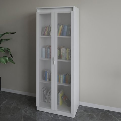 Armário P/ Escritório 2 Portas de Vidro 4 Prateleiras Branco Me4189 Branco