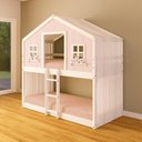 Ver imagem 1 de Beliche Montessoriano Casinha Dos Sonhos com Cortina Madeira Maciça Rosa/branco Housin