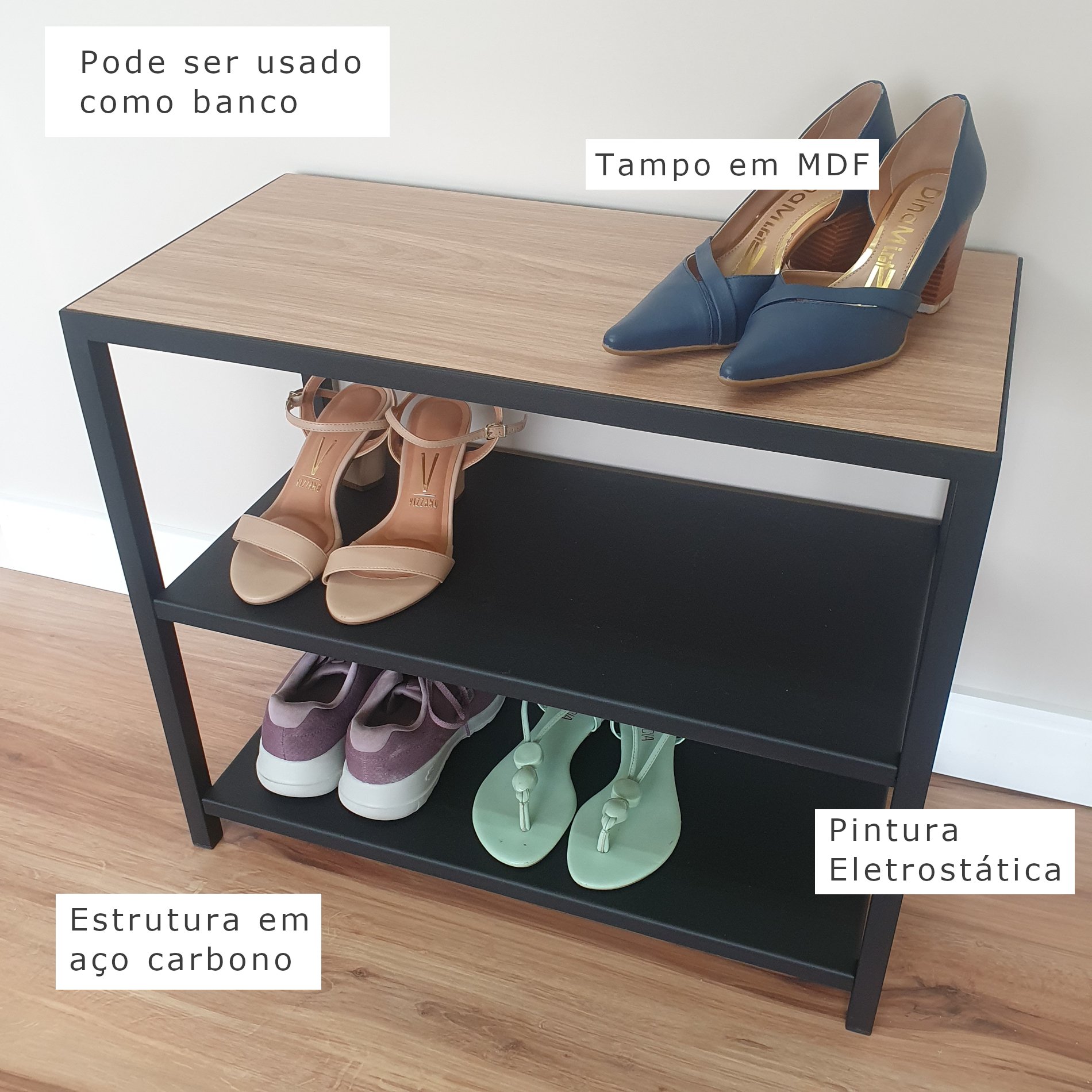 Sapateira Banco Strassis Design Sd-3503-60 Preta - 7