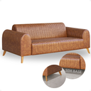 Ver imagem 1 de Sofa Living Átila para Escritório Sala Barbearia Espera Corino Caramelo Pes de Madeira Maciça
