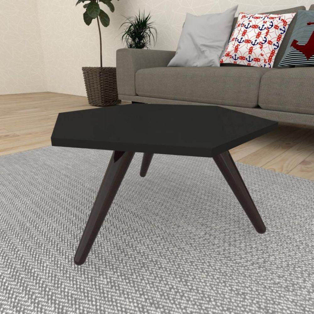 Pes Hexagonal Mesa de Centro Hexagonal em Mdf Preto Pés Inclinados | MadeiraMadeira