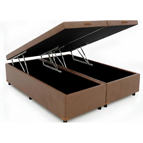 Cama Queen Box Baú Bi-partida 79 Blindada:corino Marrom/queen