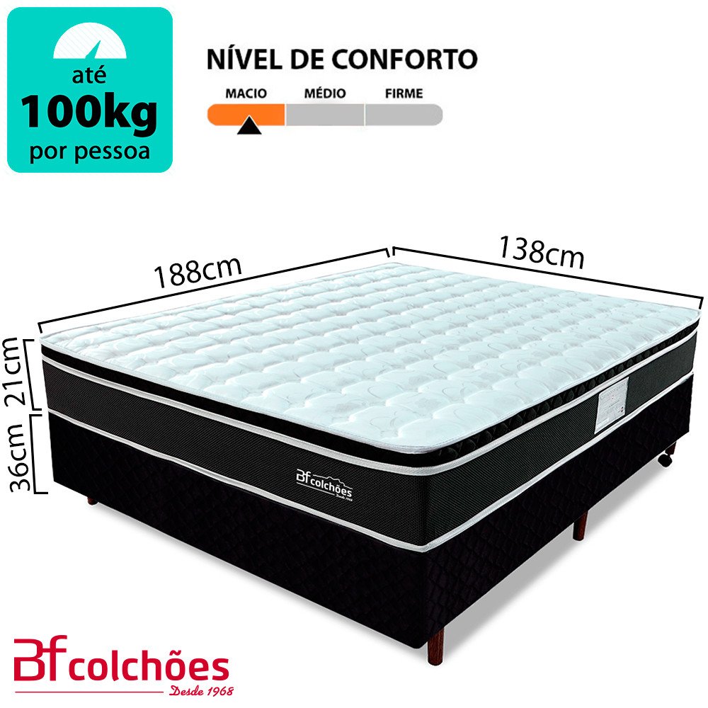 Cama Box Casal com Pillow Top Espuma Viscoelástica da Nasa e Molas