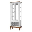 Ver imagem 2 de Adega e Cristaleira Colonial com 2 Portas de Vidro e Pés Luiz Xv - Branco Tampo e Base Imbuia Glazer