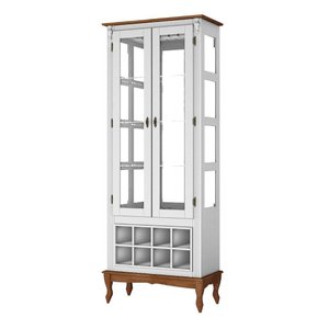 Adega e Cristaleira Colonial com 2 Portas de Vidro e Pés Luiz Xv - Branco Tampo e Base Imbuia Glazer