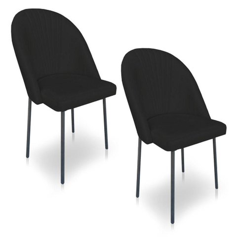 Kit 2 Cadeiras Poltrona de Jantar Ariel Suede Preto Pés de Ferro Preto - Pallazio