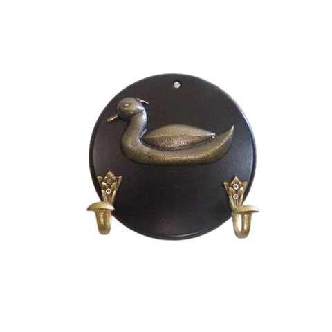 Porta Pano de Pratos Pato em Latão e Mdf Sat Pato Pano Oxidado