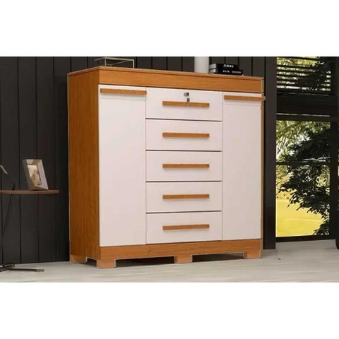 Cômoda Solteiro 2 Portas e 5 Gavetas Diana Nature/off White - Acp