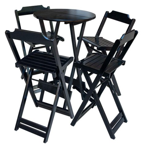 Conjunto De Mesa Bistrô De Madeira Com 4 Cadeiras Dobravel Preto - Preto