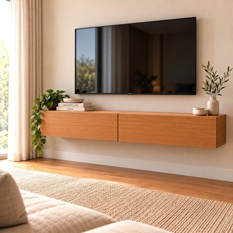 Rack Suspenso 1,19m para TV até 75 Polegadas com 2 Portas Basculantes Freijó Yescasa