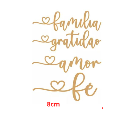 15 Kits Palavras De Parede Mdf 8cm - Cru - Amor, Familia, Fé e Gratidão