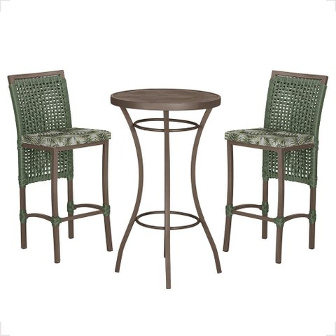 Mesa Bistrô e 2 Banquetas Roma Marrom Corda Náutica Estofado 5 Trama Original