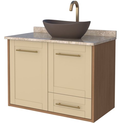 Toucador 80cm em Madeira Petúnia Jaquitibá Areia com Tampo Travertino - K2395 - Cozimax Toucador Mad