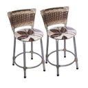 Ver imagem 1 de Kit 2 Banquetas Baixas Prata com Encosto Junco Capuccino Assento Floral Marrom