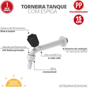 Ver imagem 2 de 6 Unidades Torneira para Tanque com Espiga Tam. 15cm Bitola 1/2'' Cor Branco e Preto Durín