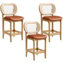 Ver imagem 1 de Kit 3 Banquetas Baixa Bar Cozinha Sala de Jantar Betta L02 Mel Tela Couríssimo Camel - Lyam Decor